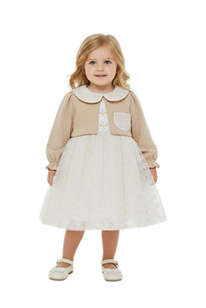 The-kid.co Graceful Lace & Bolero Set - Beige