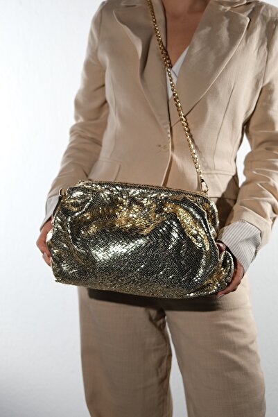 LuviShoes Γυναικεία τσάντα clutch με χρυσό σχέδιο UVERA