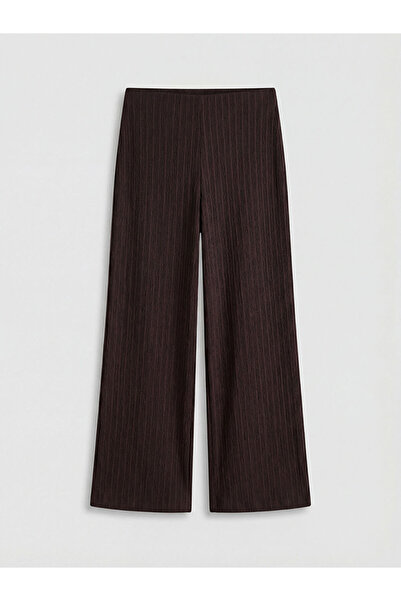 LC Waikiki Burgundy Elastic Waist Striped Women's Trousers