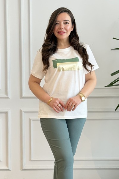 yb yağmur butik Tricou cu detalii de piatră și aurire pe față