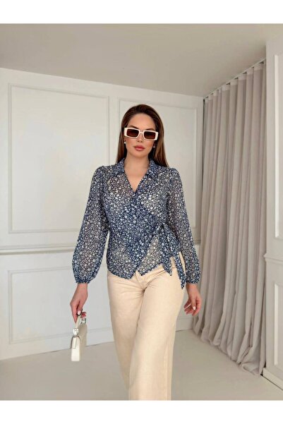 STEPS Crispy Patterned Chiffon Double-Breasted Blouse