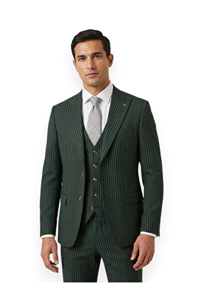 HERMOSE Signature |   Neft Green Striped Vest Suit