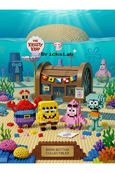 Bricks Sünger Bob Patrick Squidward Mr Krabs 4’lü Set Bikini Bottom Koleksiyo...