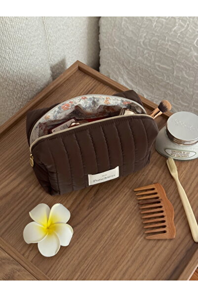 Punchiess Brown Makeup Bag Large Size
