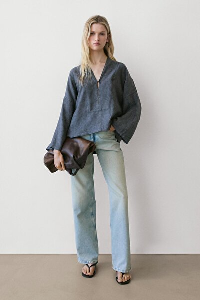 Massimo Dutti %100 keten V yaka kimono