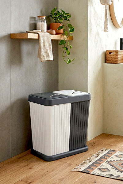 Kitchen Life 2 Bölmeli Antrasit Beyaz Dokunmatik Kapaklı Kirli Sepeti 80 Litr...