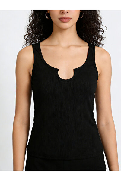 Take Two By Styli Black Solid Notch Neck Tank Top