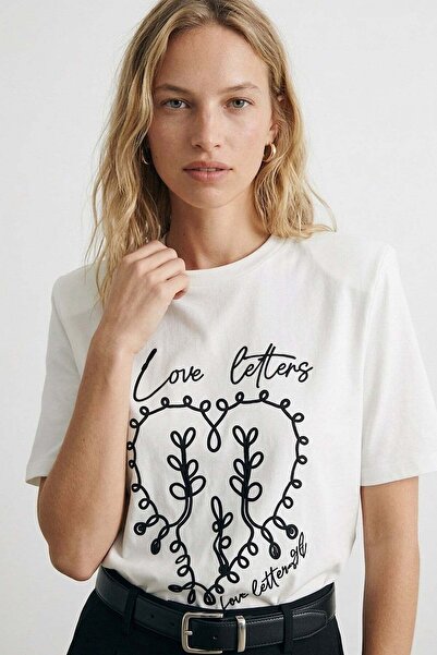 Quzu Embroidery Detailed Padded T-Shirt Ecru