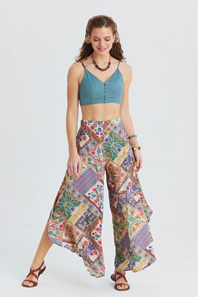 Los banditos Дамски бохемски панталони с нормална талия и асиметричен крой