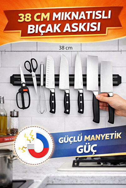 Arvital 38 Cm Mıknatıslı Bıçak Askısı Duvara Monte Manyetik Bıçak Tutucu Mutf...