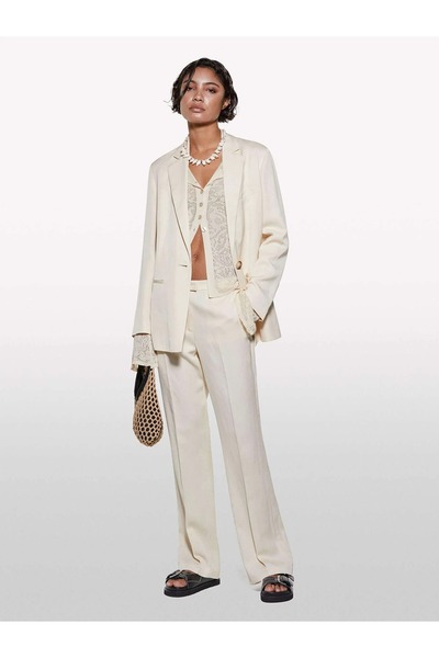 Sisley Women's Linen Blend Regular Waist Straight Fit Trousers 325P4G1Wlf06Y-...