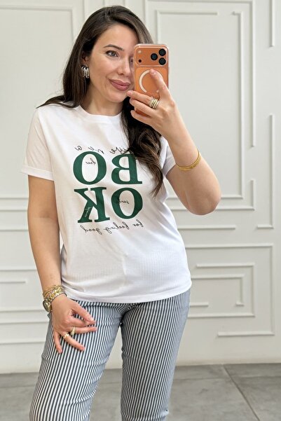 yb yağmur butik Tricou cu text detaliat pe față