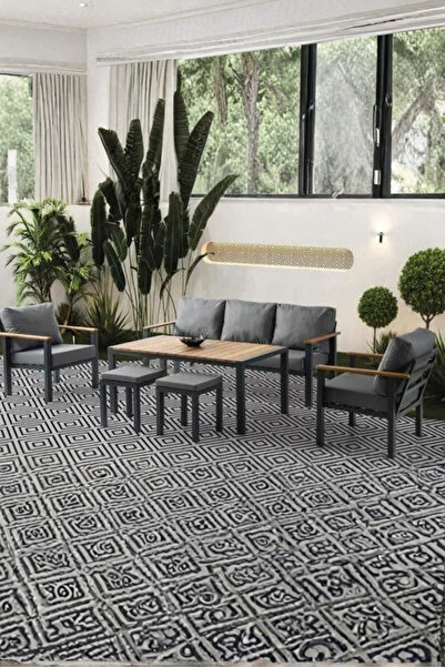 Savita Home Ares Modern Bahçe Balkon Oturma Grubu Çay Seti Ahşap Kollu Minder...