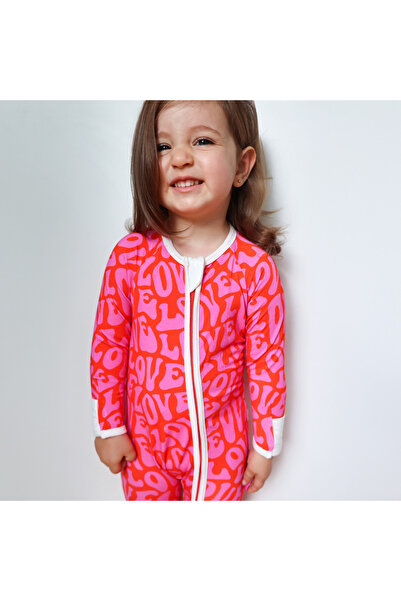 Zipster Pijama lungă din bambus cu fermoar reversibil, - Groovy Love, Roz apr...