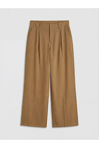 LC Waikiki Brown Striped Linen Blend Women's Trousers