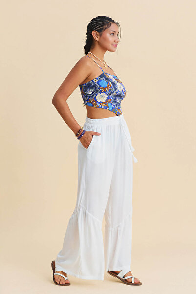 Los banditos Pantaloni cu talie cu șireturi, buzunare cu volane și picior larg