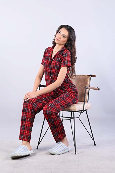 Mckanzie 3116 milan shirt collar short sleeve top long bottom pajama set