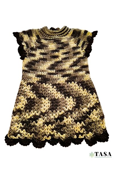 Kız Çocuk Örme Elbise Kahverengi Handmade