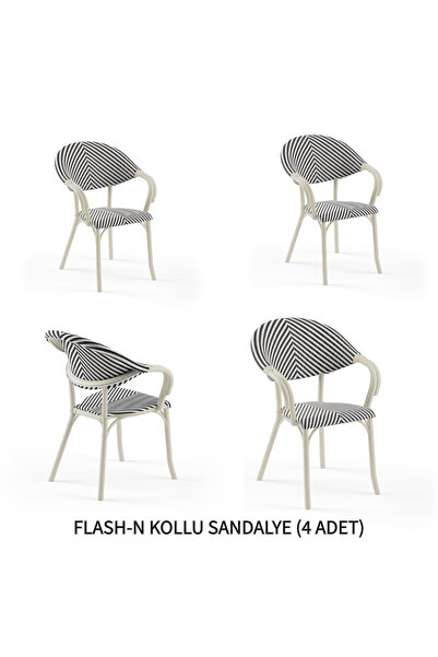 Tilia Flash-N 4 Adet Polipropilen Kollu Sandalye Bej Ayak, Mavi Beyaz File