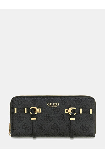 Guess Leona Logo Large Size Zippered Women's Anthracite Wallet Swsg9917146-Clo