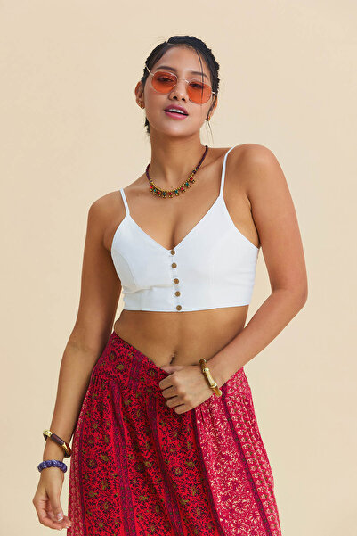 Los banditos Bluză crop cu bretele subțiri și detalii cu nasturi