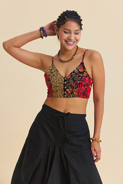 Los banditos Bluză crop cu bretele subțiri și detalii cu nasturi