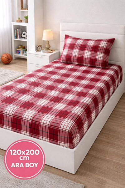 Eponj Home طقم ملاءات سرير مطاطية مقاس متوسط ​​120×200 سم منقوشة باللون الأحم...