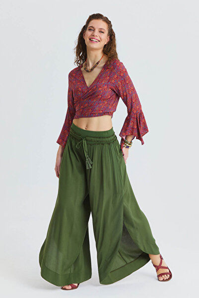 Los banditos Lace Detailed Side Slit Women's Viscose Trousers