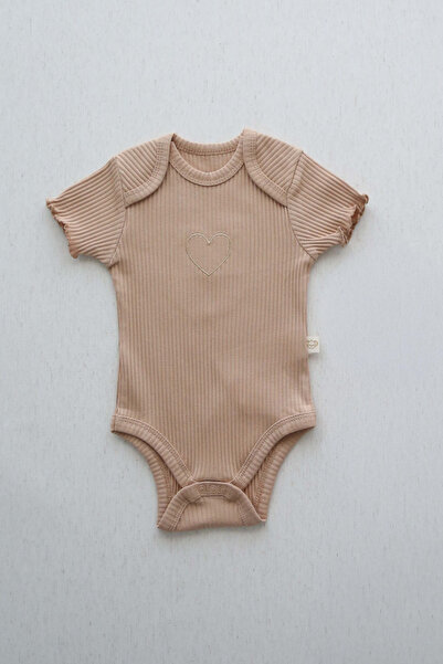 Oh La La Koala For Little Ones Beige Heart Embroidered Ruffled Sleeves Bodysuit