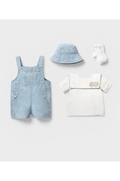 LİTTLE ANGELS Baby Jean Salopet Shorts 4-Piece Summer Set