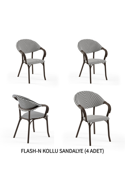 Tilia Flash-N 4 Adet Polipropilen Kollu Sandalye Venge Ayak, Siyah Beyaz File