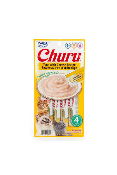 Inaba وجبات تشورو للقطط بنكهة التونة والجبن - 4 أنابيب (56 جرام)