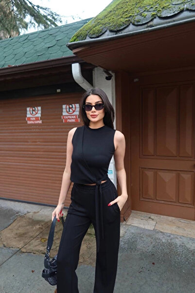 Eka Set negru din două piese pentru femei, cu șireturi 2798