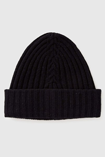 United Colors of Benetton Black Women'S/Girls' Ribbed Folded Knit Beanie Mode...