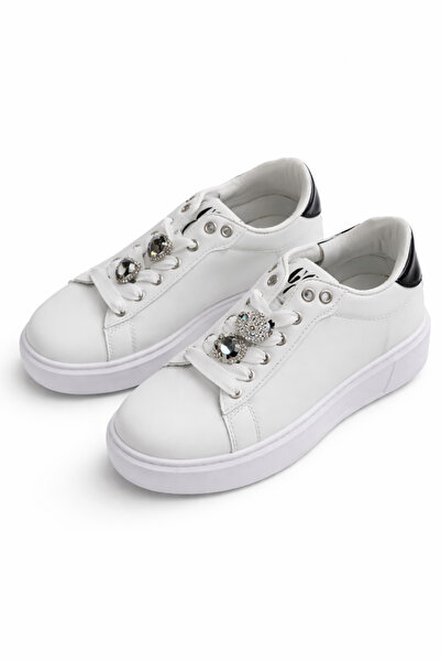 Diva Exclusive Fashion Pantofi sport damă albi cu platformă și accesorii deco...