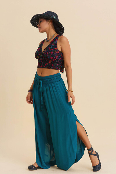 Los banditos Lace Detailed Side Slit Women's Viscose Trousers