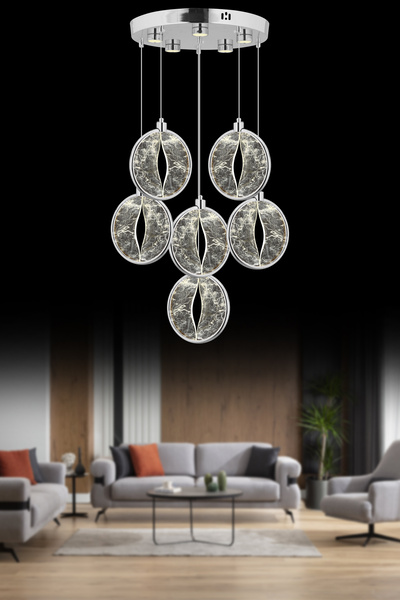 İstanbul Avize Asya 6'lı Gümüş Kumandalı 3 Renk Ledli Modern Lüx Led Avize