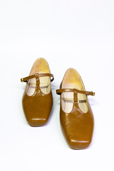 azza shoes Lavin Gold Buckle Detail Crinkled Matte Flat Toe Stylish and Comfortable Daily Flat Ballet Flats