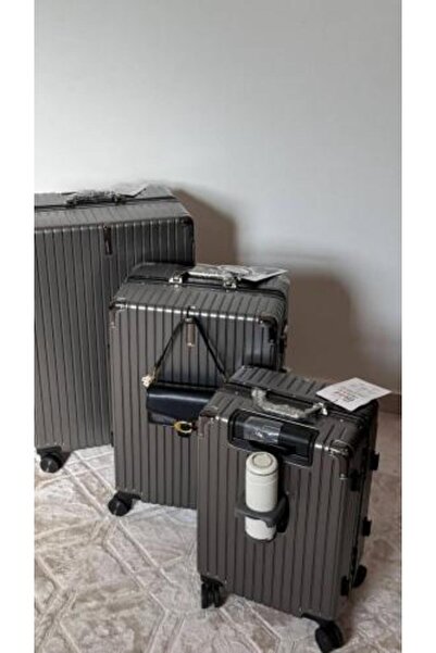 Akyat طقم حقائب سفر من 3 قطع بدون سحاب (رمادي غامق)