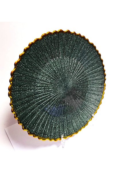 pumikaia Platou servire verde smarald cu auriu-27 cm diametru