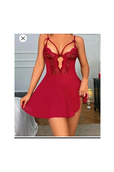 Papatya Luxurious Lace Burgundy Strap Nightgown