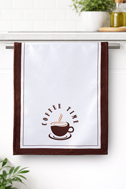 ASDİVA Barista-1 Coffee Time Patterned Brown Edged Kitchen Towel & Drying Clo...