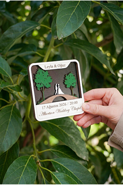 TAN ATÖLYE 3D Ahşap Düğün Davetiyesi - Magnetli Nikah Şekeri ve Hatırası - Kr...