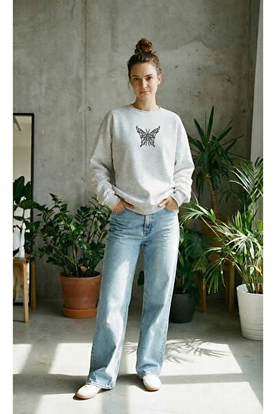 ZAVIXO Γυναικεία μπλούζα φούτερ με στάμπα μαύρης πεταλούδας και πέτρας σε δια...