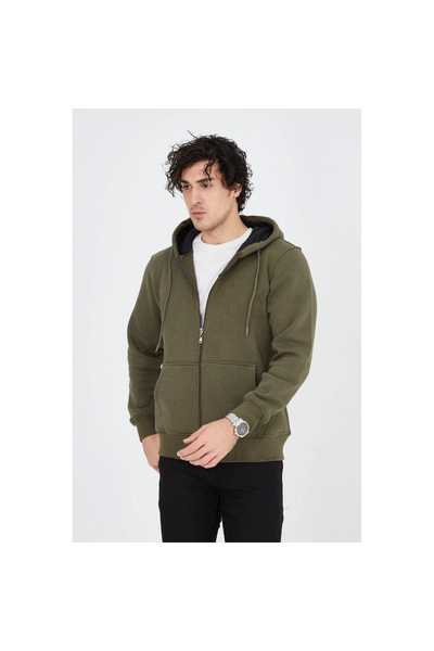 Narnuga Hooded Plain Zippered Cardigan - Green