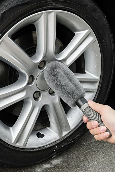 Buffer ®   فرشاة تنظيف إطارات السيارات باللون الرمادي - بمقبض مريح، قوية لتنظ...