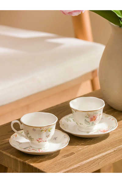 LC Waikiki Lcw Home Mixed Flower Printed Porcelain Coffee Cup Set for 2 Peopl...