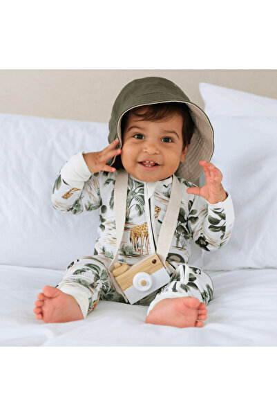 Zipster Pijamale lungi din bambus cu fermoar reversibil, - Jungle, Alb și Ver...