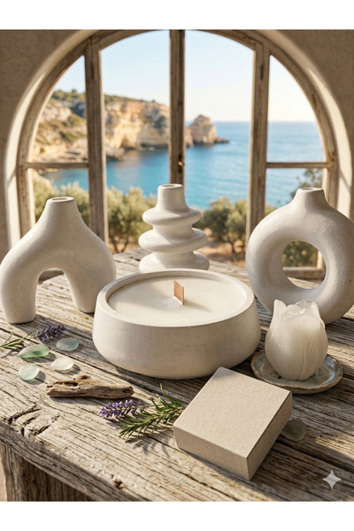 LİBRARİS Minimal İskandinav Vazo & Ahşap Fitilli Mum Seti – El Yapımı 4 lü Se...