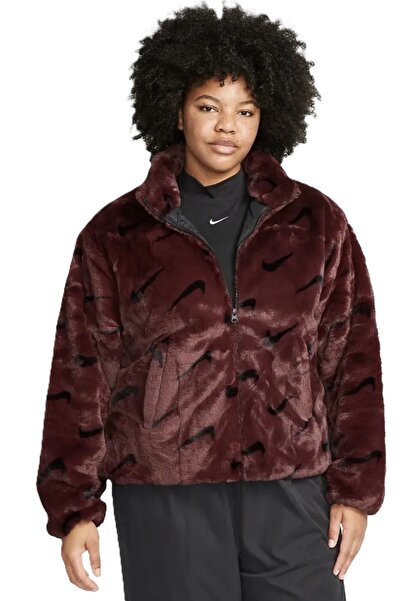 Nike Sportswear Loose Fit Printed Faux Fur Jackret Geniş Kalıp Suni Kürk Kadı...
